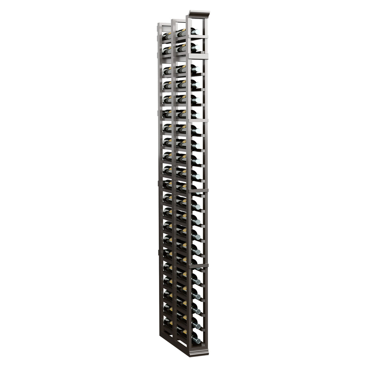 One-column double-deep standard rack with light gray frame and crisscross storage slots