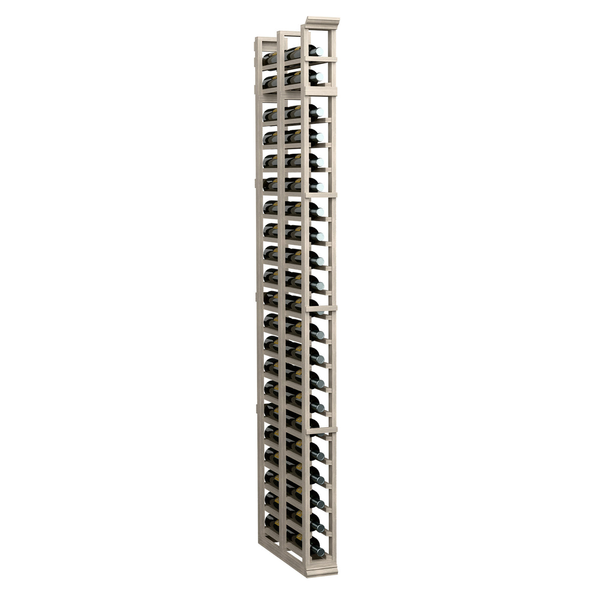 7ft double-deep wine rack in gray wood with vertical bottle slots