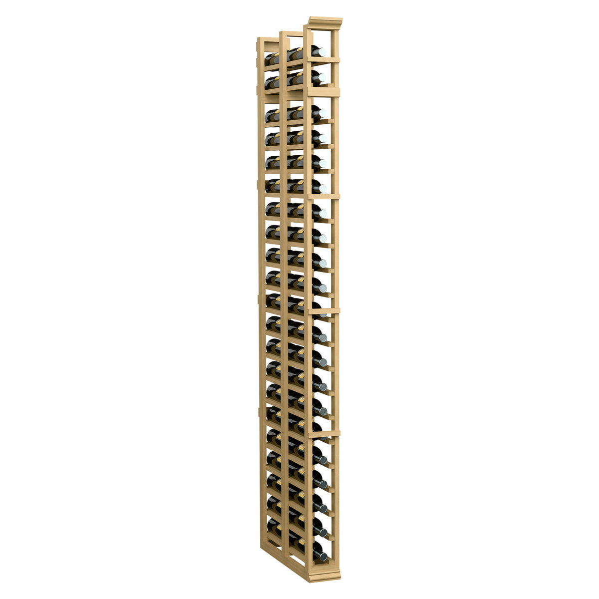 7ft double-deep wine rack in natural wood with vertical bottle slots