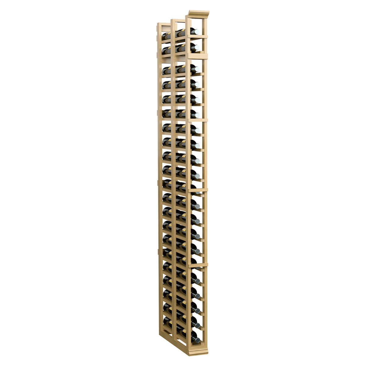 7ft double-deep wine rack in light wood with vertical bottle slots