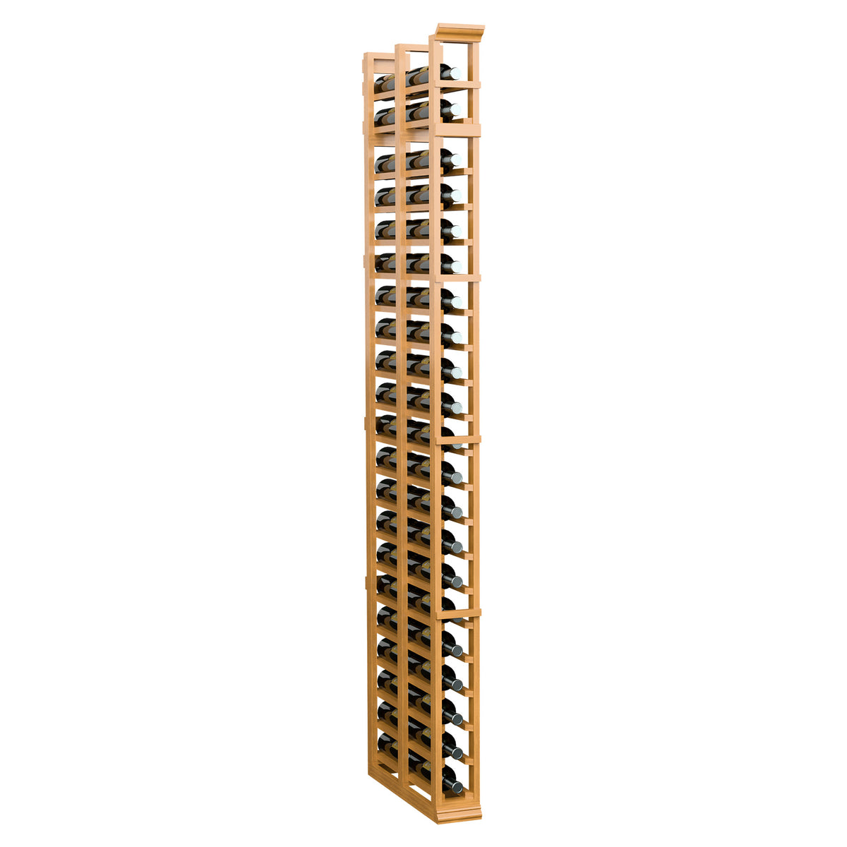 7ft double-deep wine rack in golden wood with vertical bottle slots