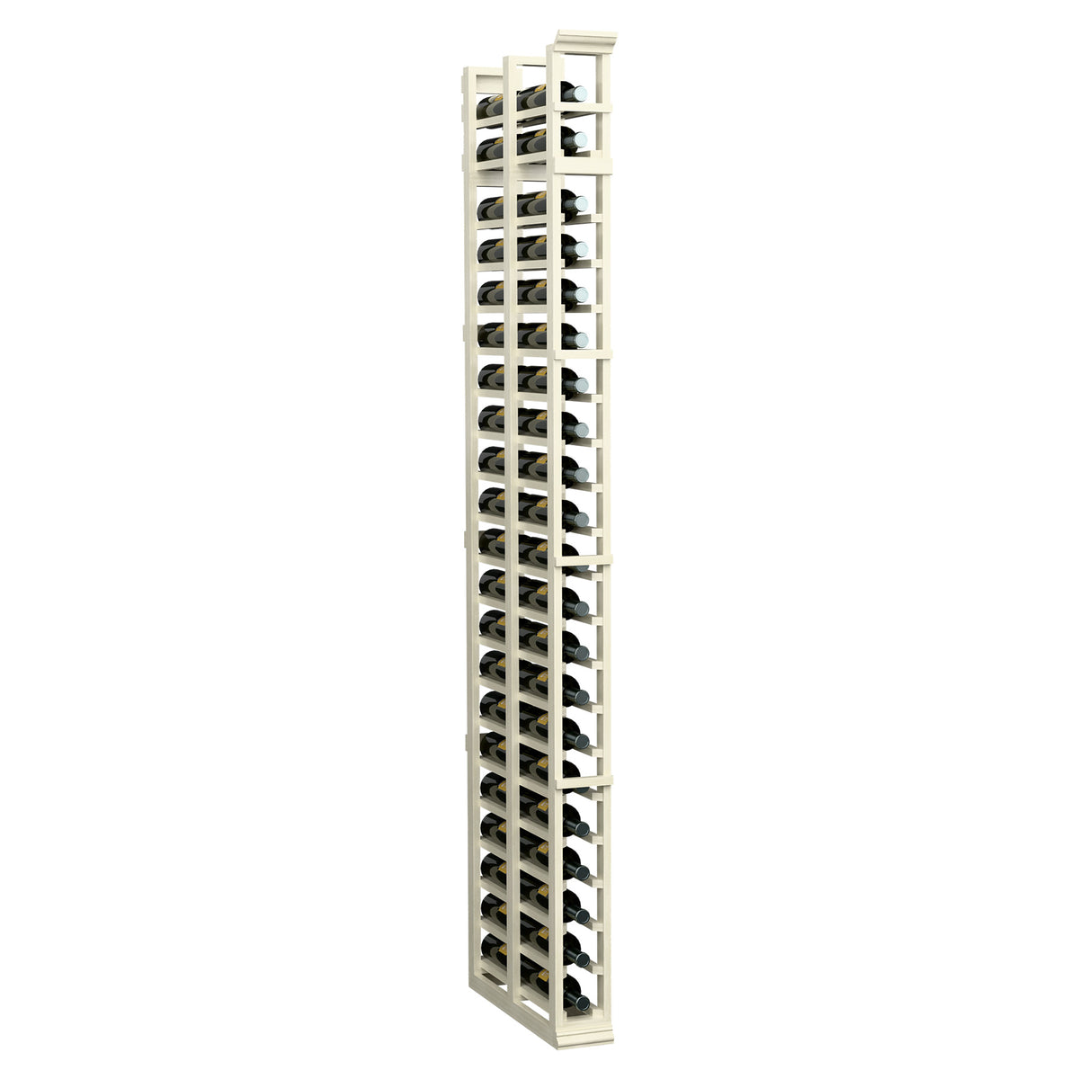 7ft double-deep wine rack in bright white wood with vertical bottle slots
