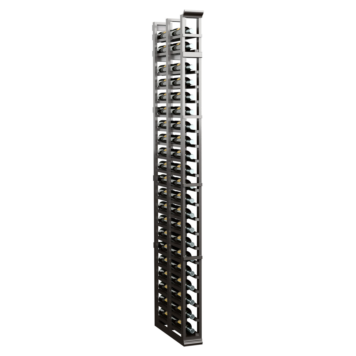 7-ft one-column double-deep storage rack, gray-stained wood frame with open grid dividers