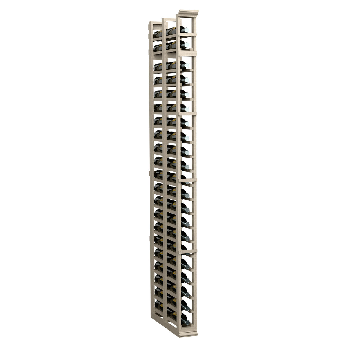 7-ft double-deep wooden wine bottle rack, light gray finish, single-column design