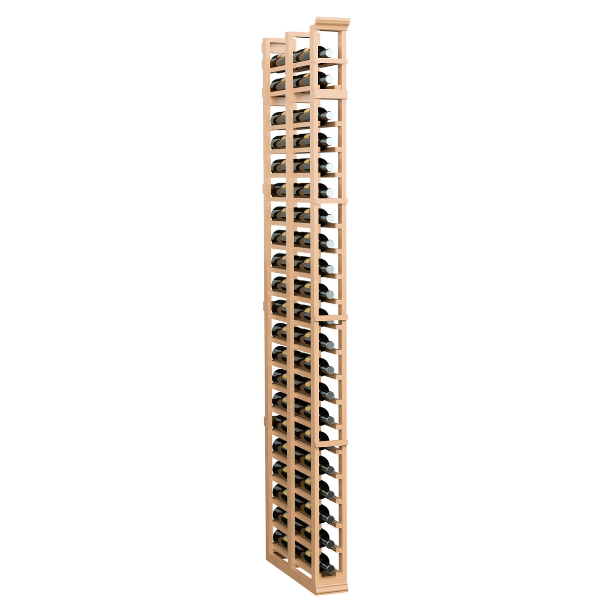 7-ft single-column double-deep wine bottle rack, natural wood tone