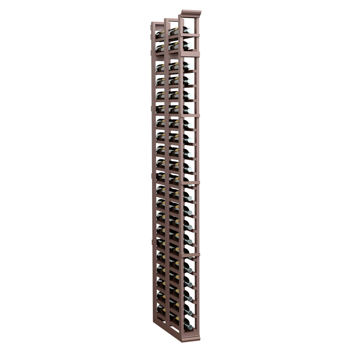 7-ft double-deep wooden wine bottle rack, dark brown finish, open slot rows