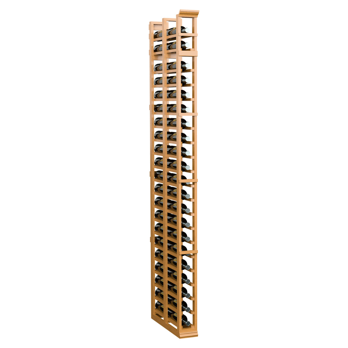 7-ft single-column double-deep wine rack, warm light wood finish