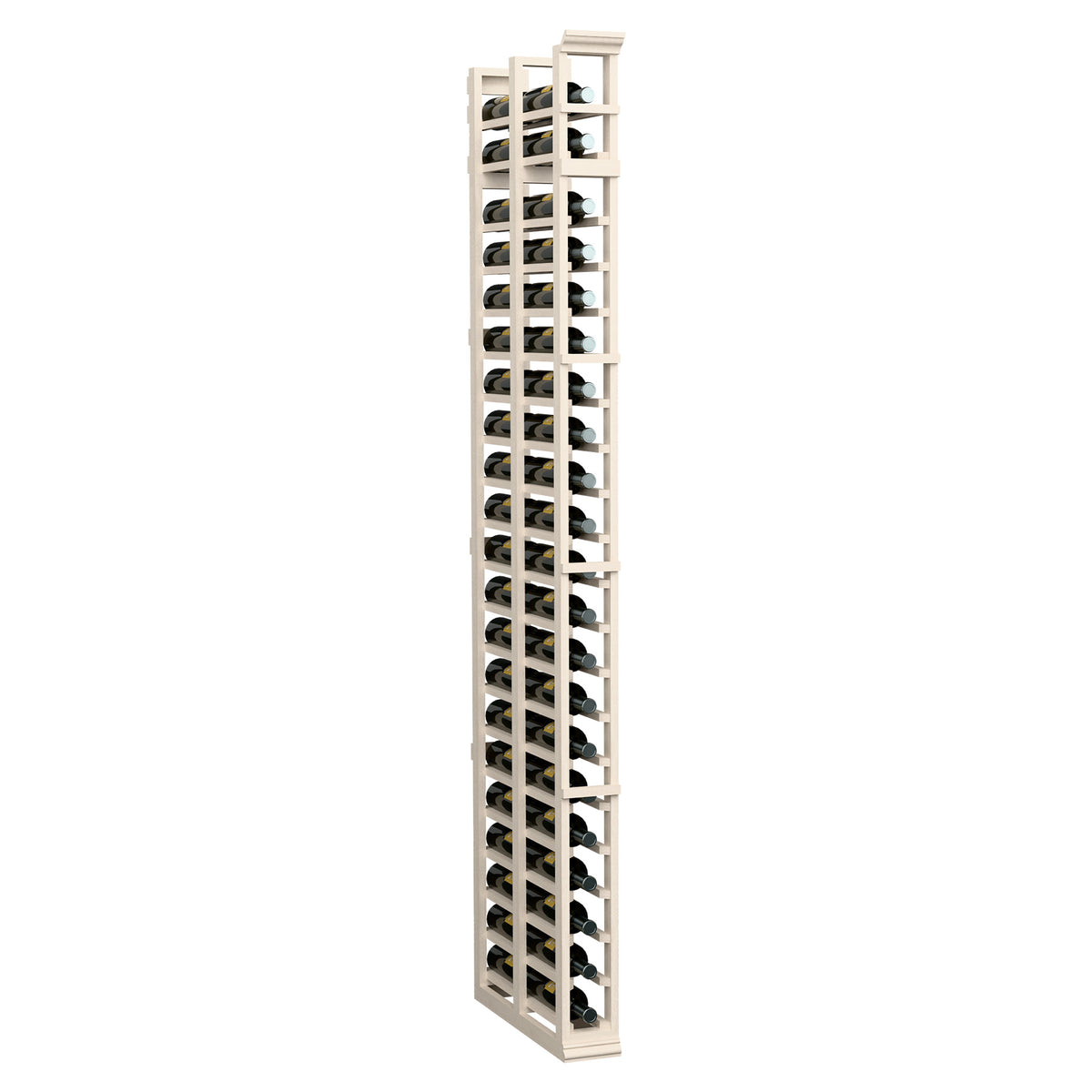7-ft double-deep wooden wine bottle rack, white finish with open bottle slots