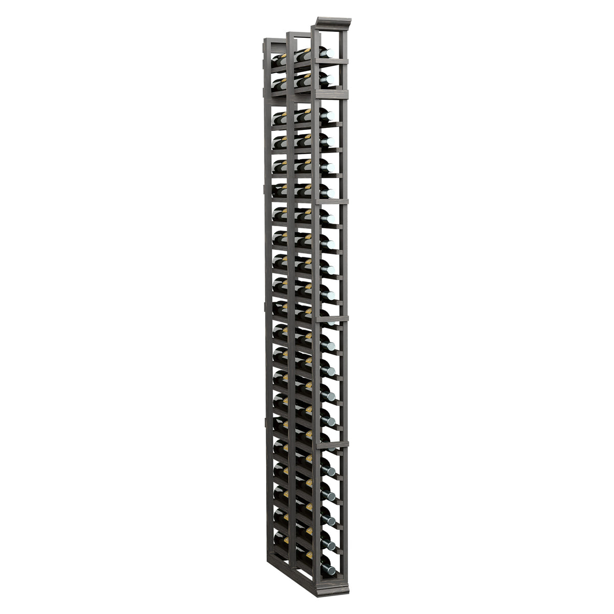 Tall double-deep storage rack with open slatted compartments in dark finish