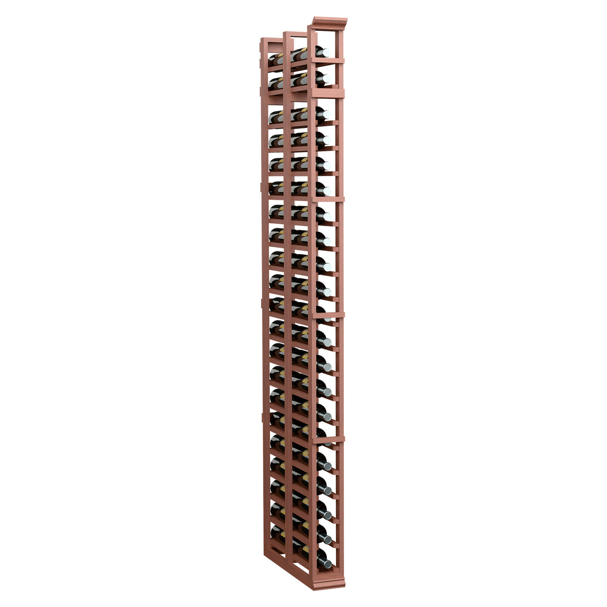 Tall double-deep storage rack with open slatted compartments in warm red-brown finish