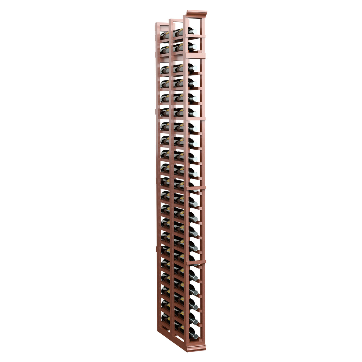 Tall double-deep storage rack with open slatted compartments in deep red-brown finish