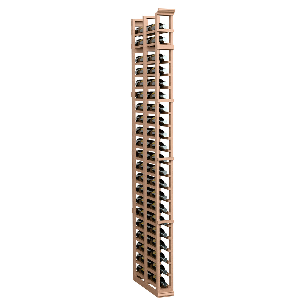 Tall double-deep storage rack with open slatted compartments in light wood finish