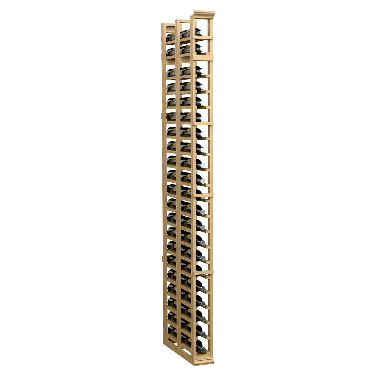 Tall double-deep storage rack with open slatted compartments in pale wood finish