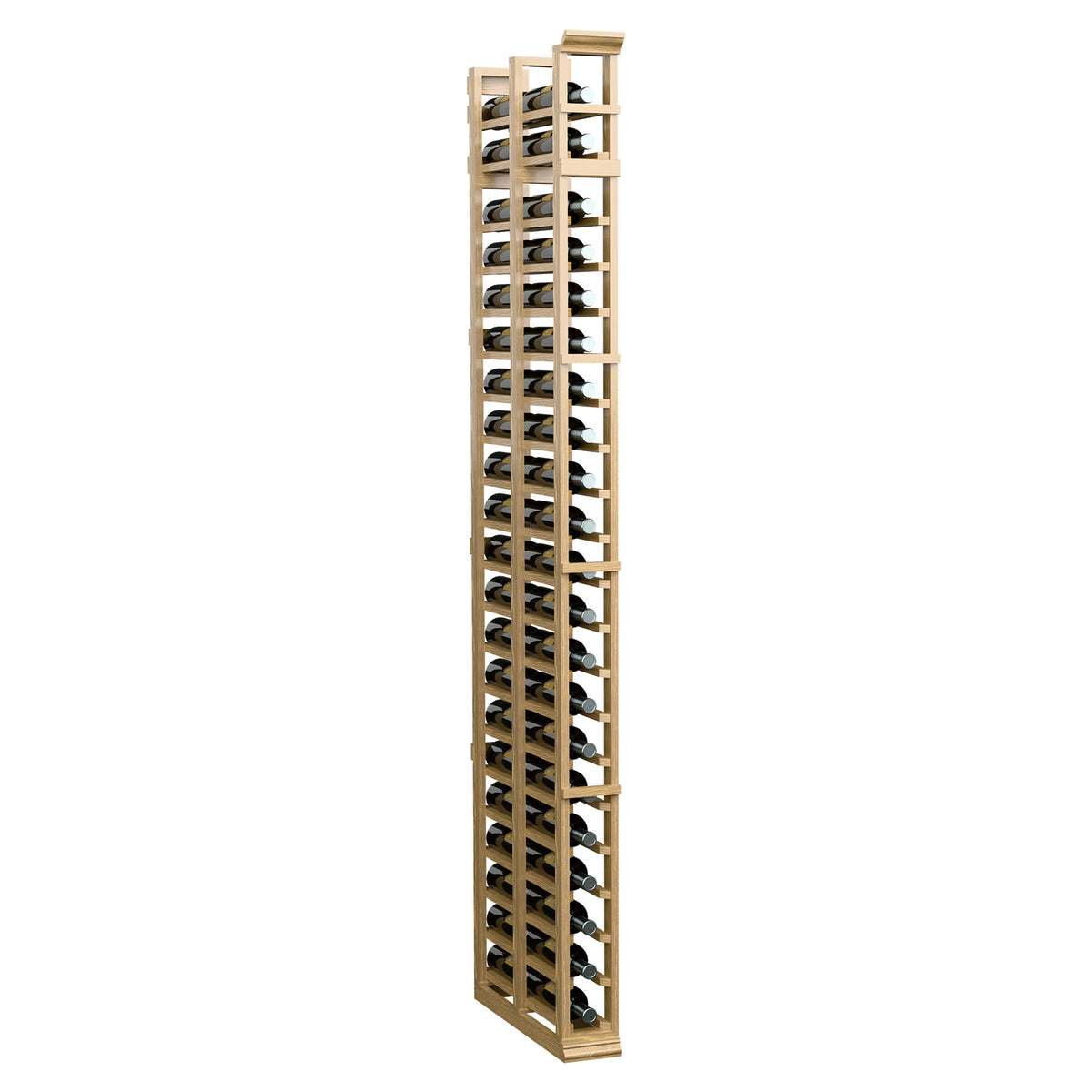 Tall double-deep storage rack with open slatted compartments in light beige wood finish