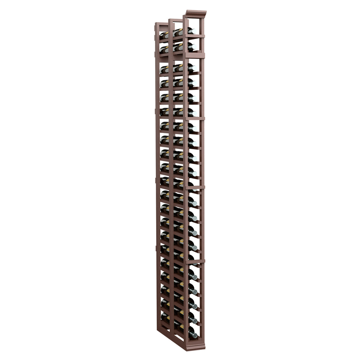 Mahogany double-deep bottle rack, tall 7FT, dark wood with stacked slots