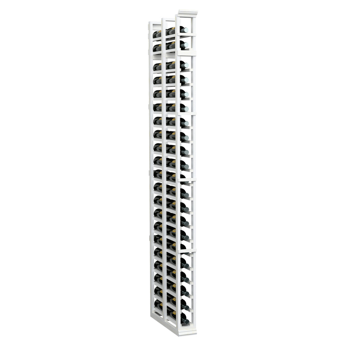White finish double-deep bottle rack, tall 7FT, front view with stacked slots