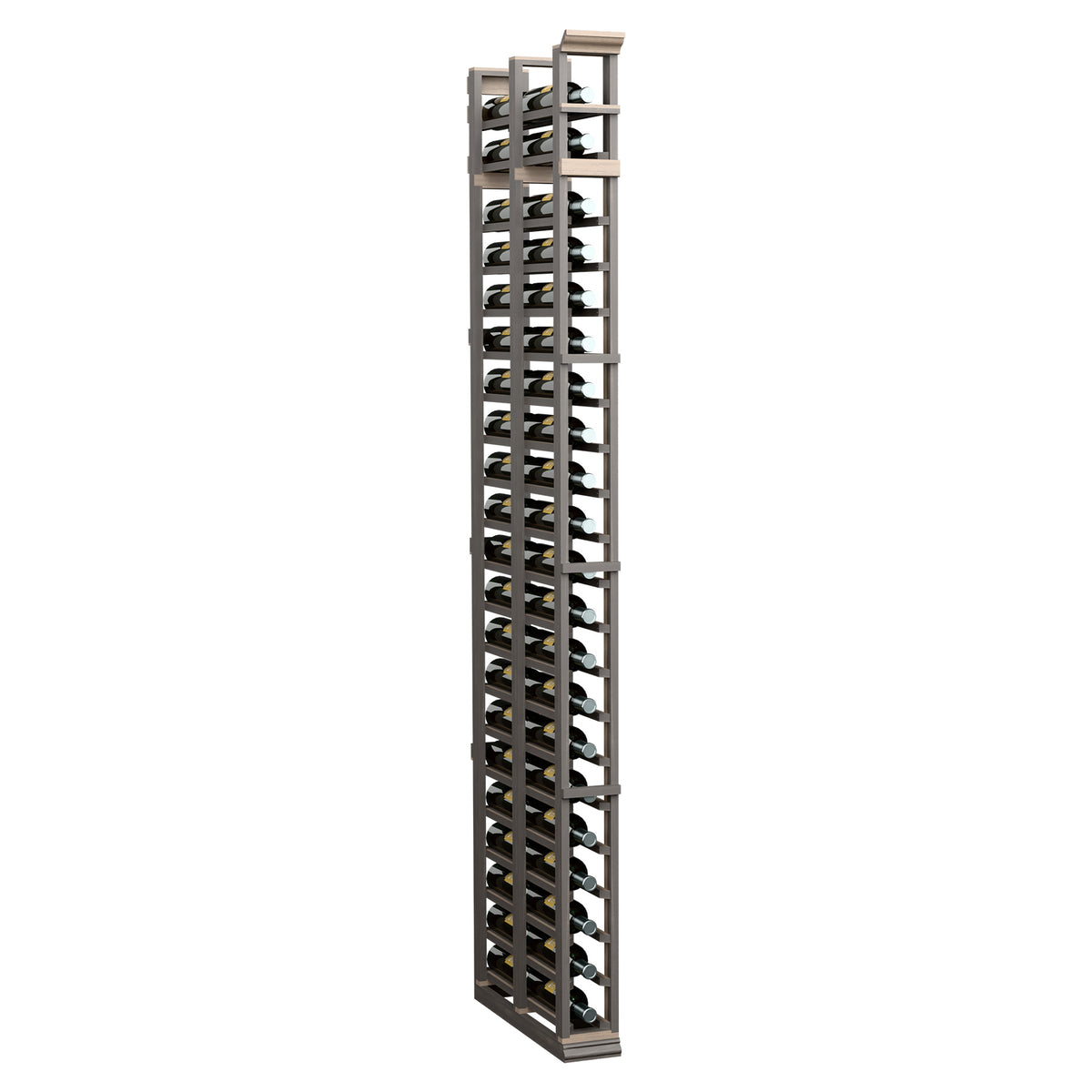 7ft double-deep bottle rack with dark frame and open crisscross storage rows