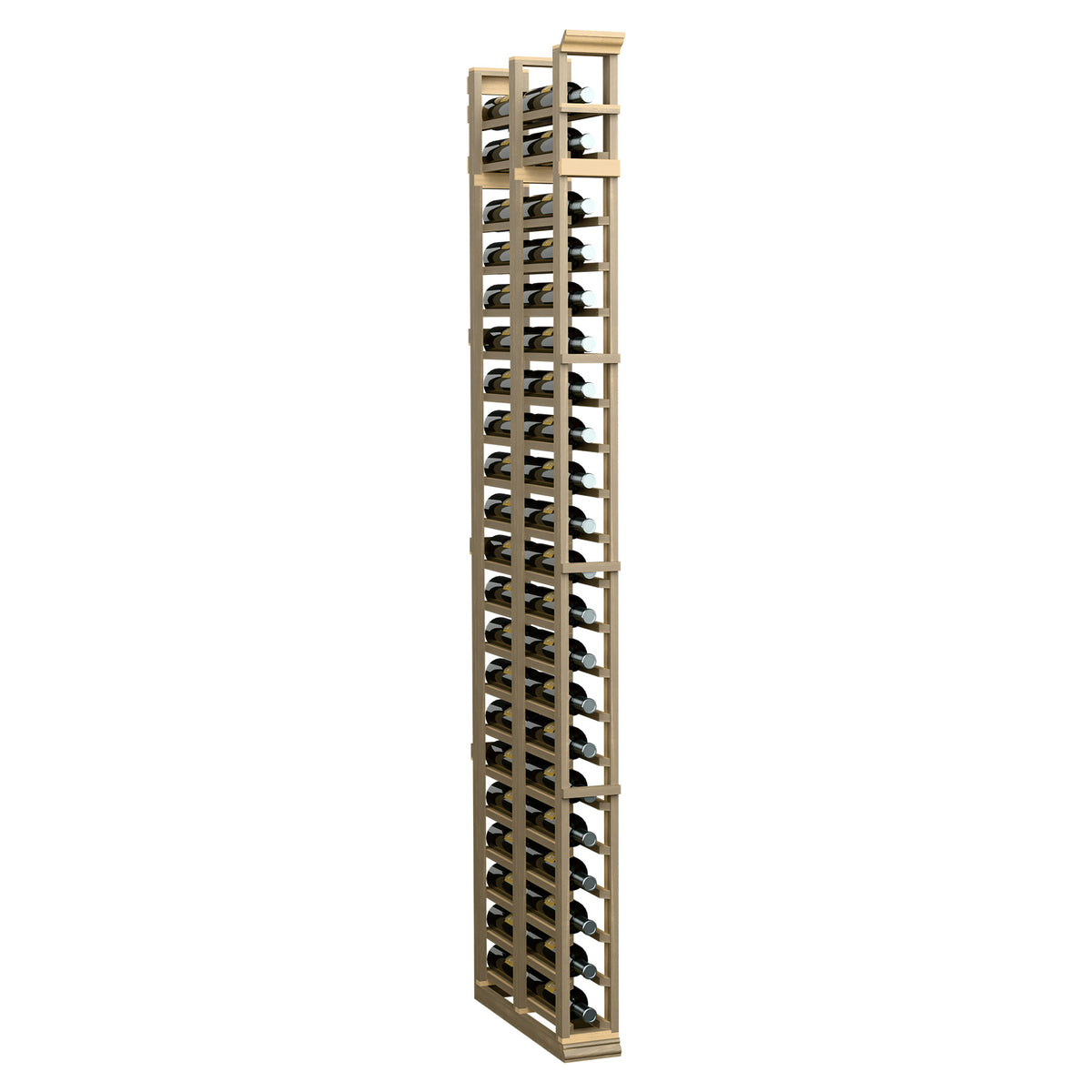 7ft double-deep bottle rack with pale wood frame and open crisscross storage rows