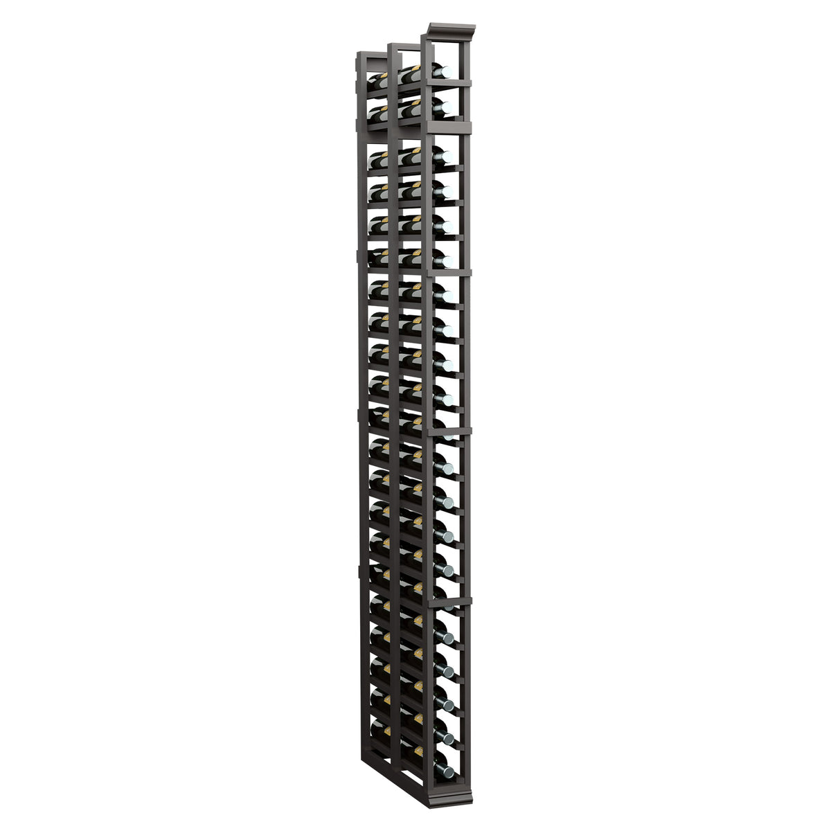 7ft double-deep bottle rack with dark metal frame and open crisscross bottle storage