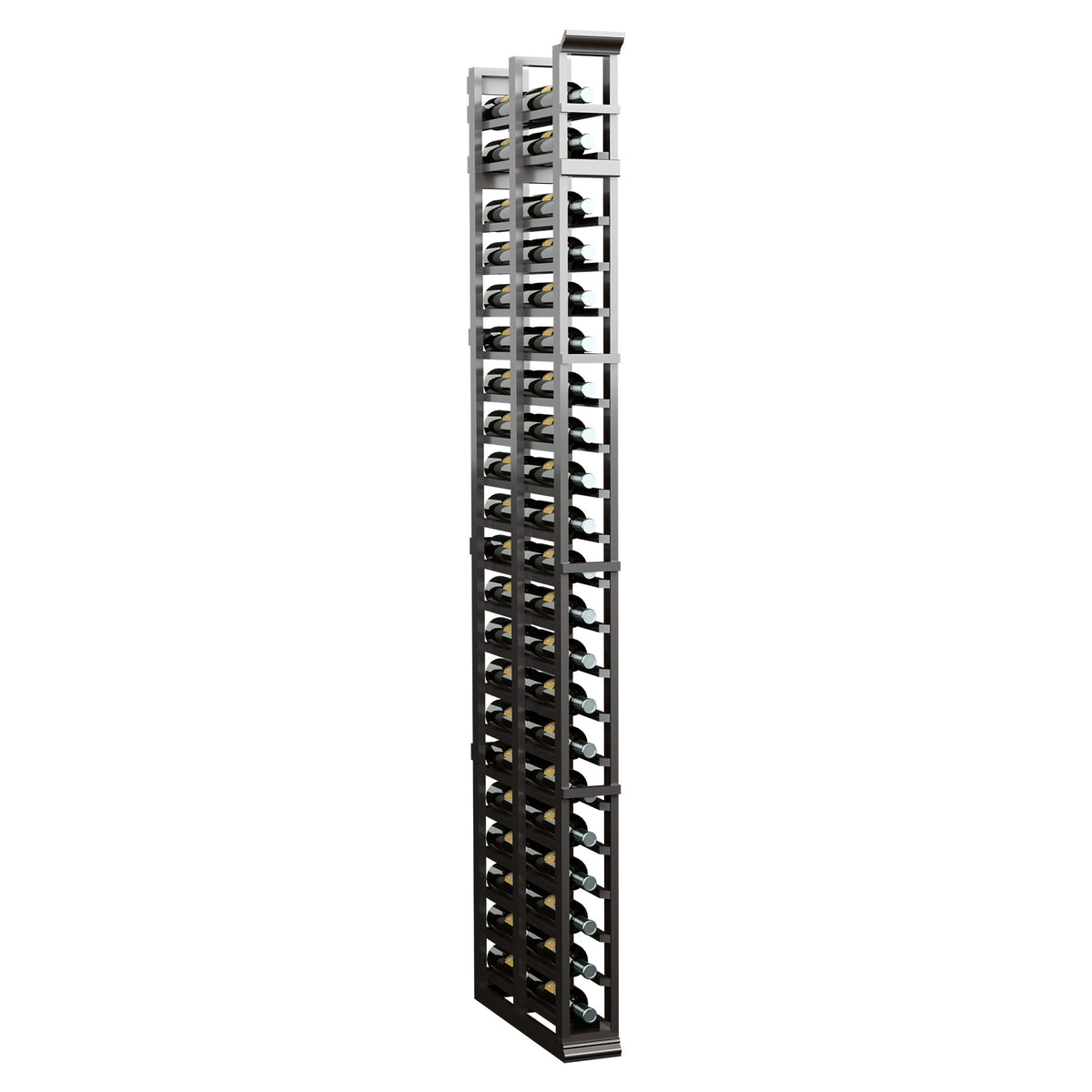 7ft double-deep bottle rack with light wood frame and open crisscross storage rows