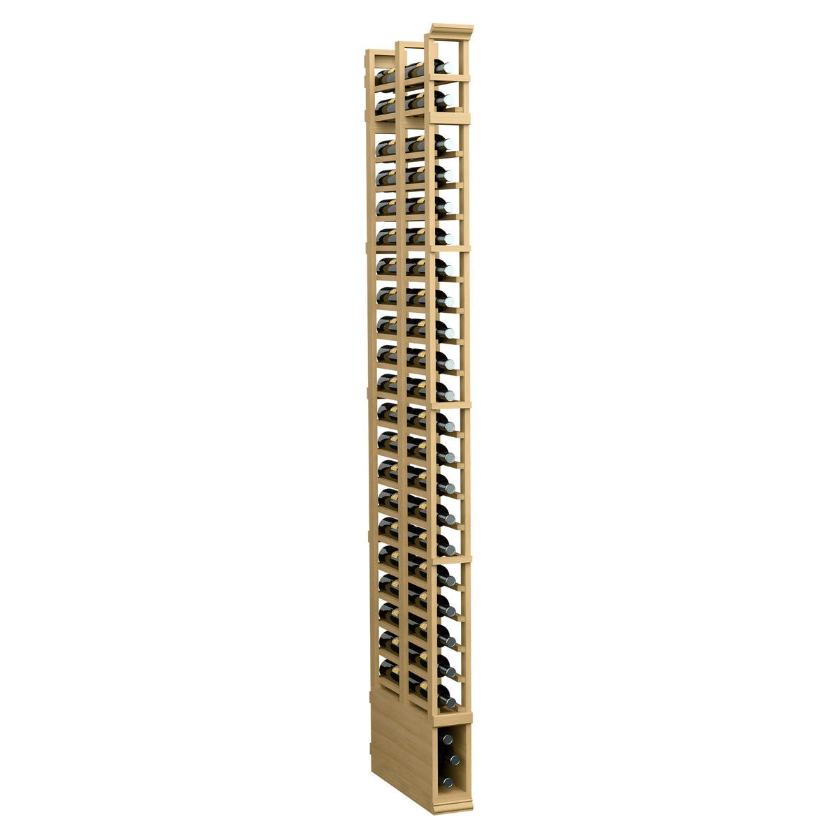 Natural wood double-deep shoe rack with two vertical rows of open cubbies