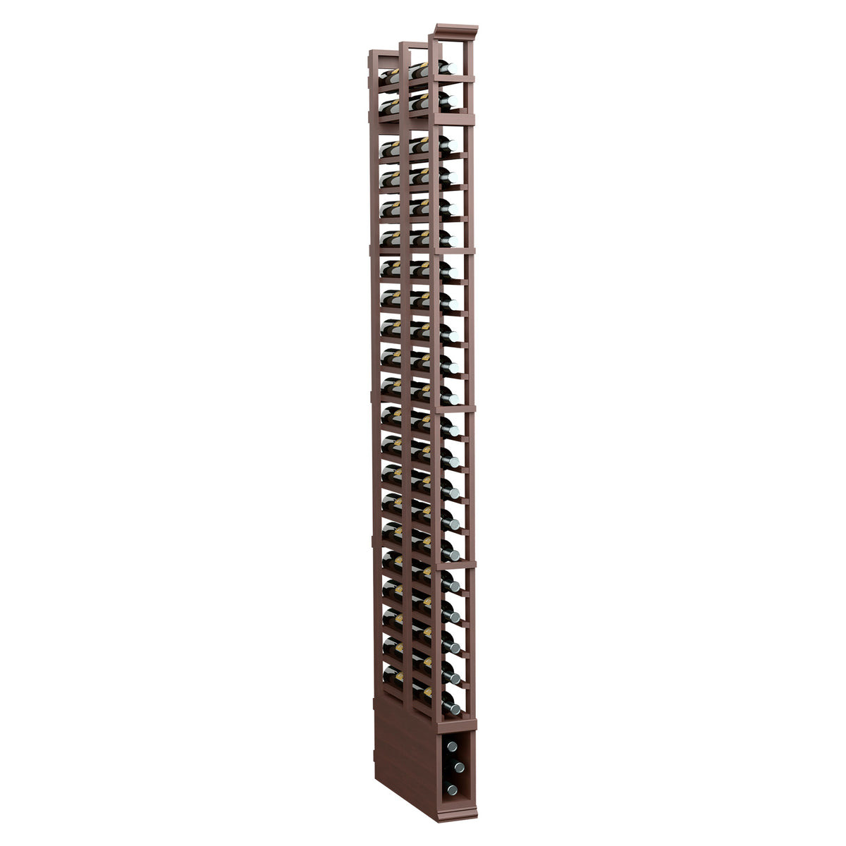 Dark wood double-deep shoe rack with two vertical rows of open cubbies