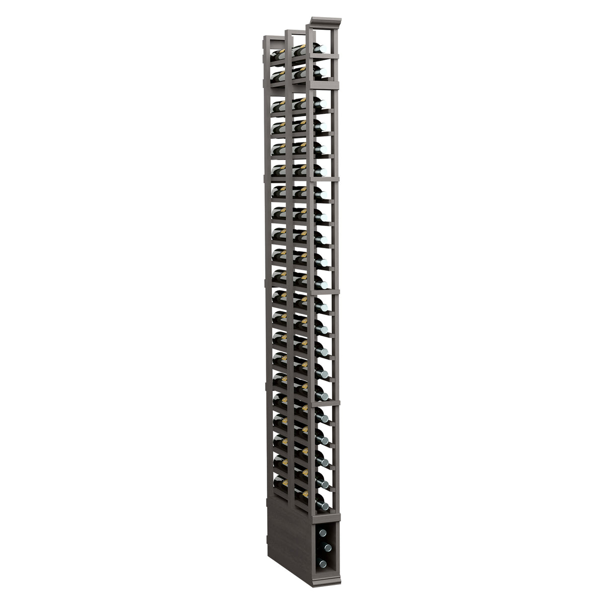8ft double-deep standard rack, dark stained wood with open slot rows and end base