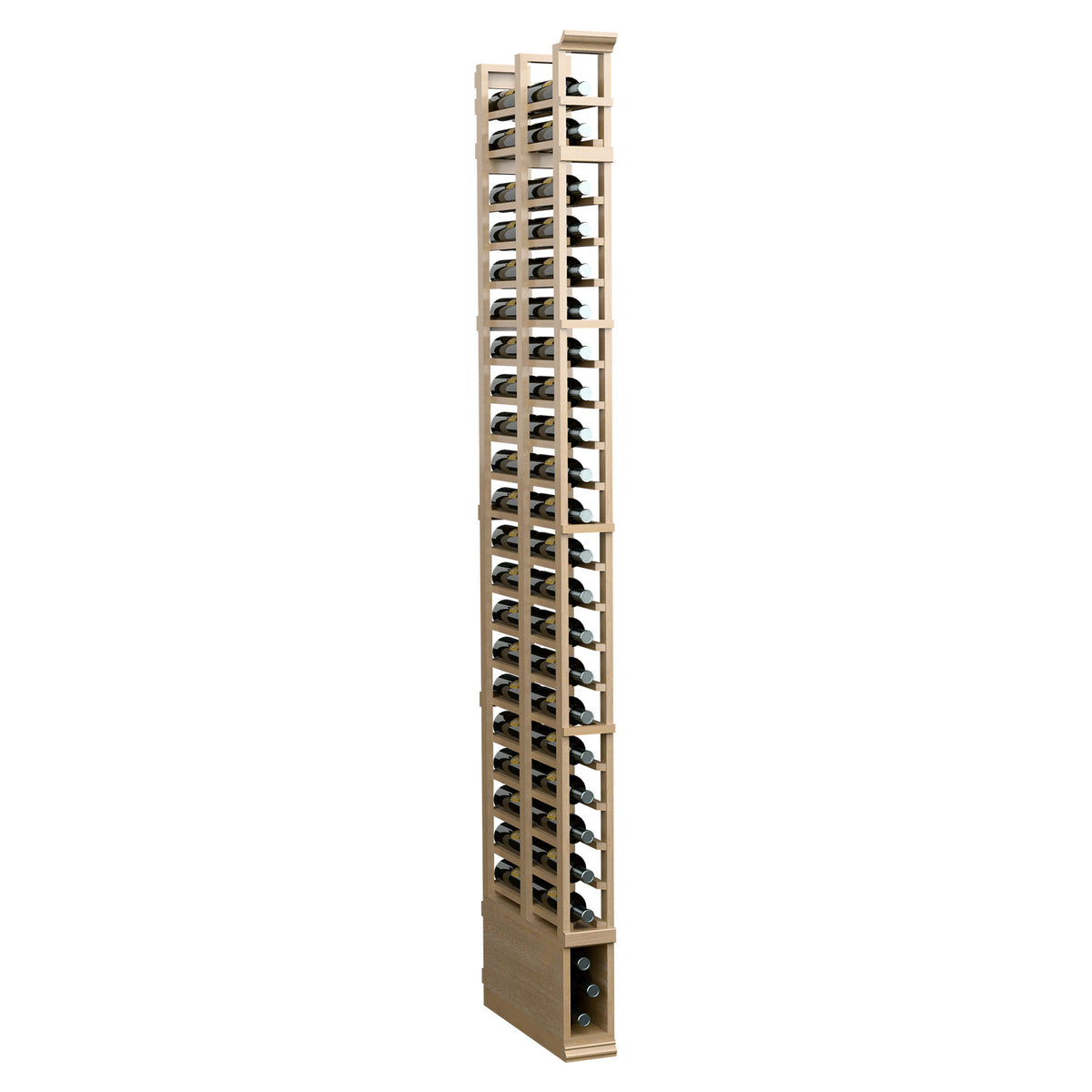 8ft double-deep standard rack, light wood with multiple grid shelves and dark base accents