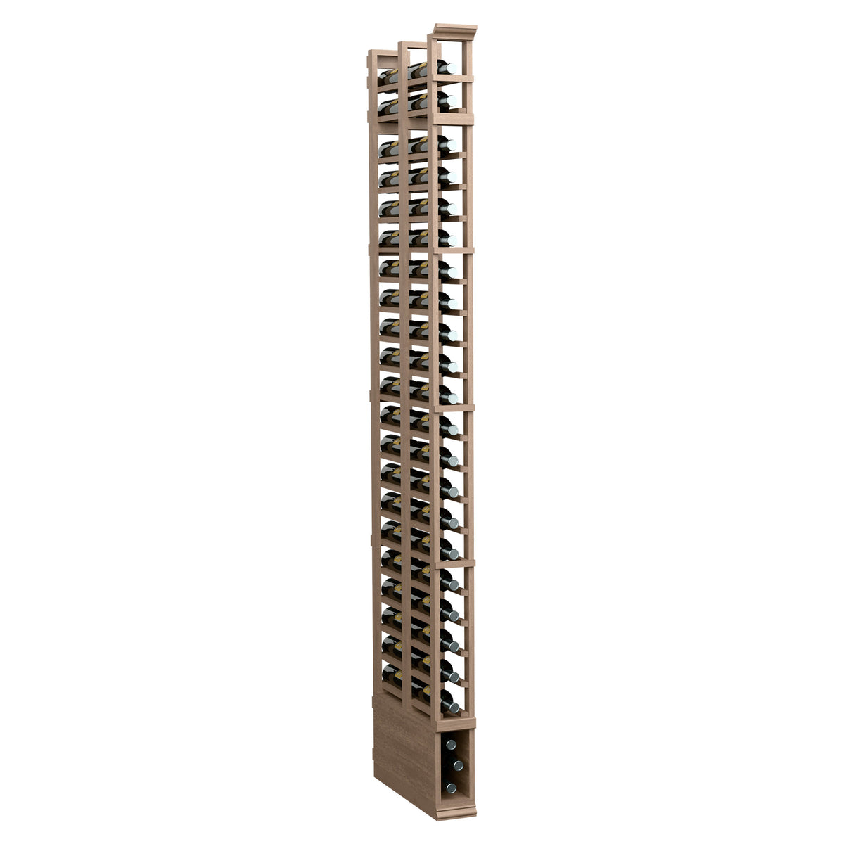 8ft double-deep standard rack, medium stained wood with open slot rows and end base
