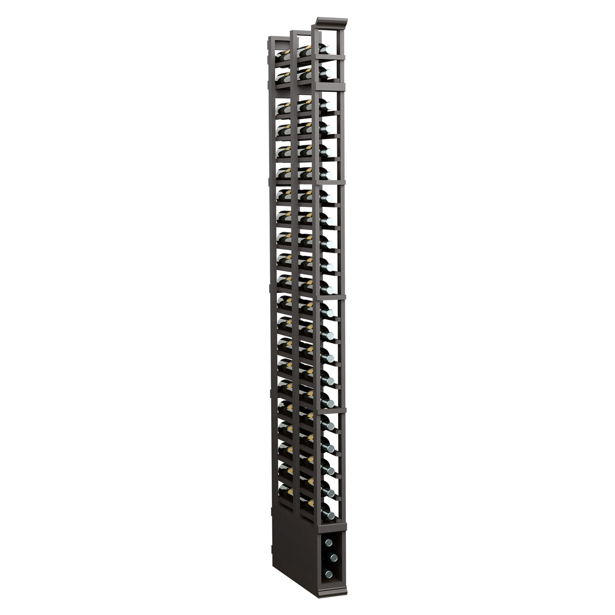 8ft double-deep standard rack, dark stained wood with dense open slots and end base