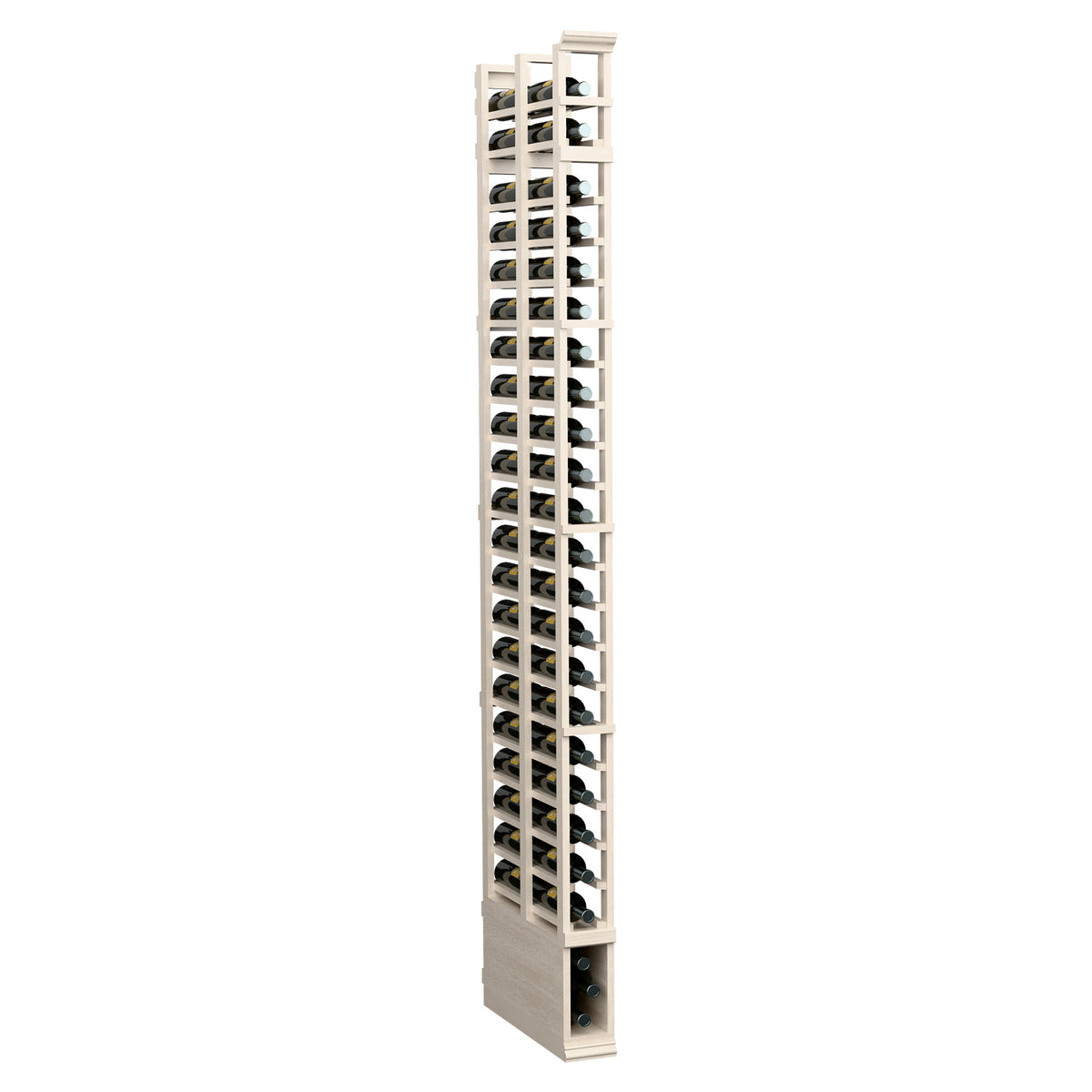 Cream wooden double-deep wine bottle rack with two-sided vertical bottle openings