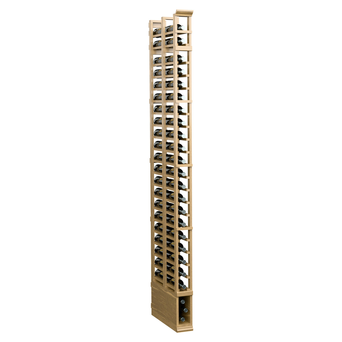 Natural wooden double-deep storage rack with dark metal grid-style slots