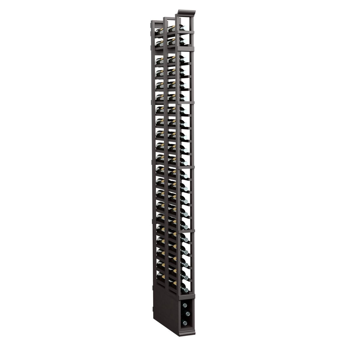 Dark metal and wood double-deep storage rack, tall with grid-style slots
