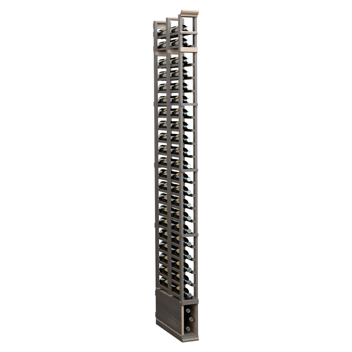 8 ft 1-column double-deep standard rack with gray-stained wood frame and black pegs