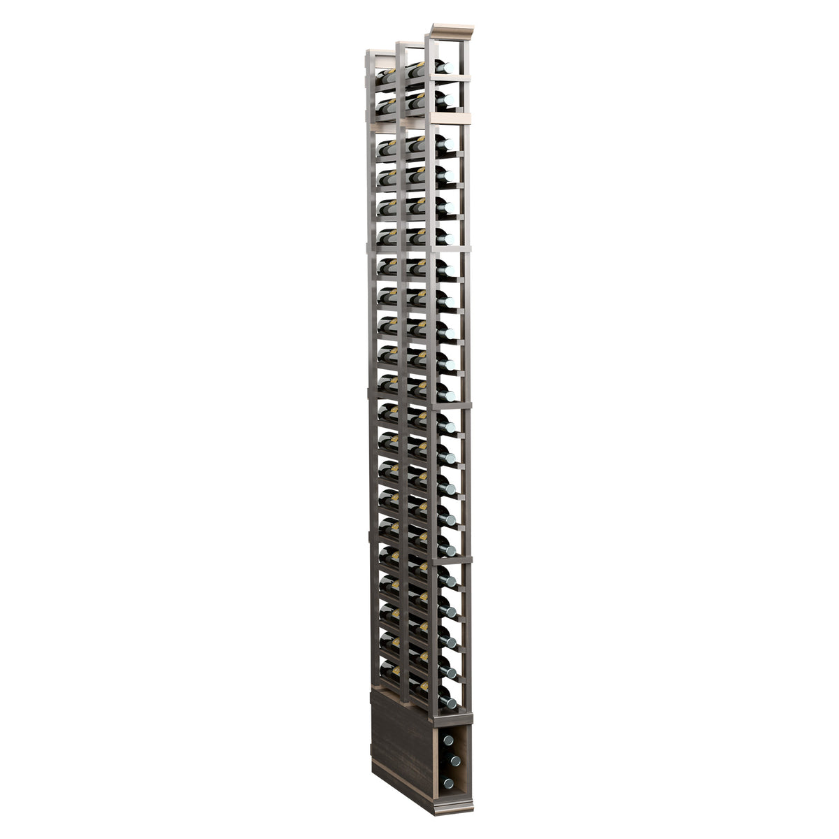 8 ft 1-column double-deep standard rack with light-gray stained wood frame and black pegs