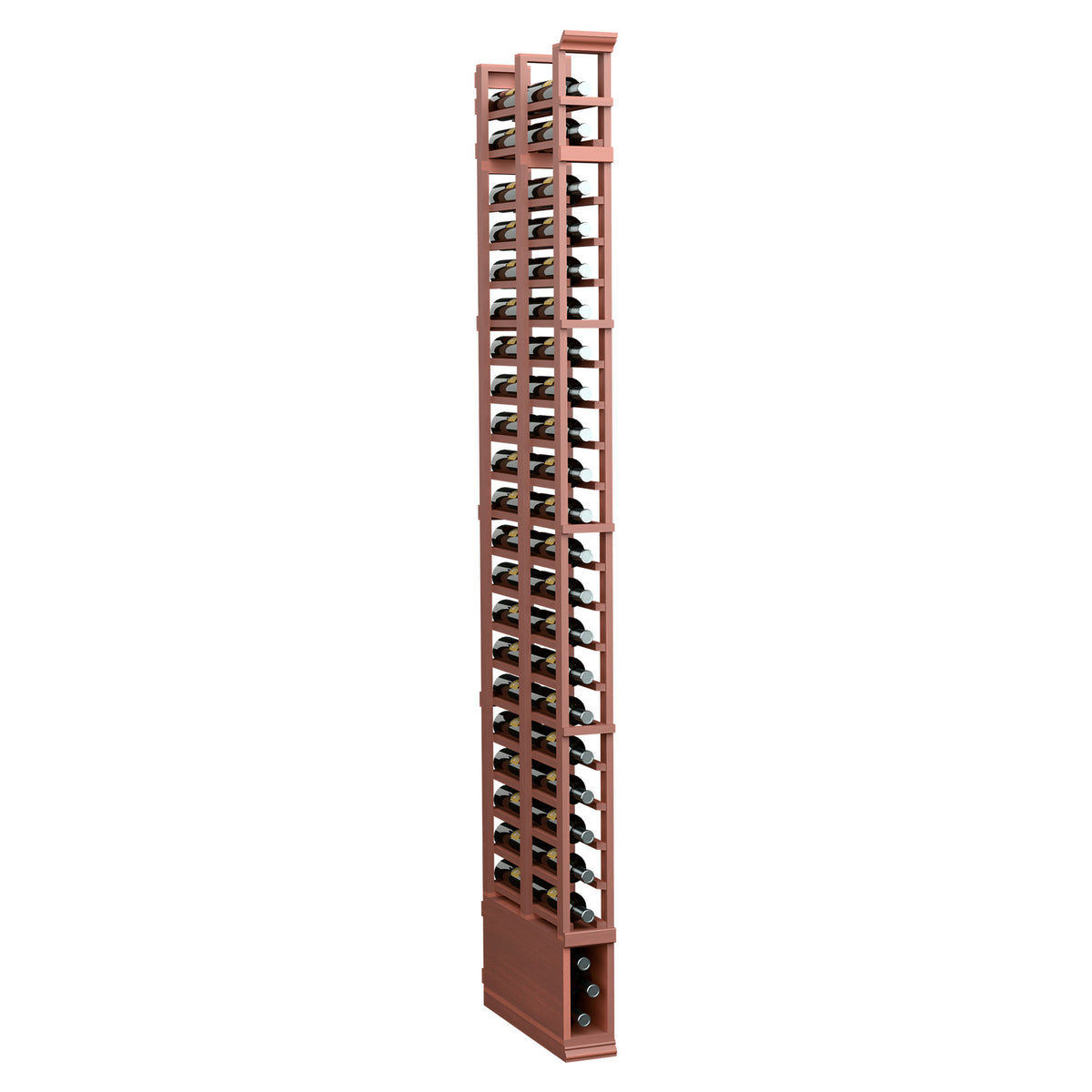 8 ft 1-column double-deep standard rack with reddish stained wood frame and black pegs