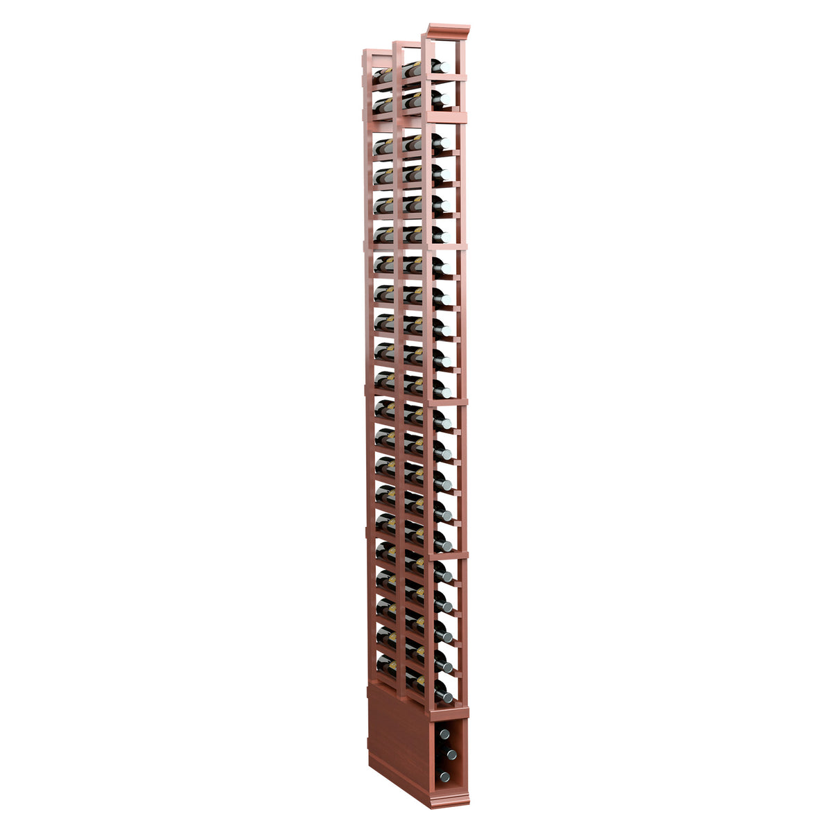 8 ft 1-column double-deep standard rack with reddish-brown stained wood frame and black pegs