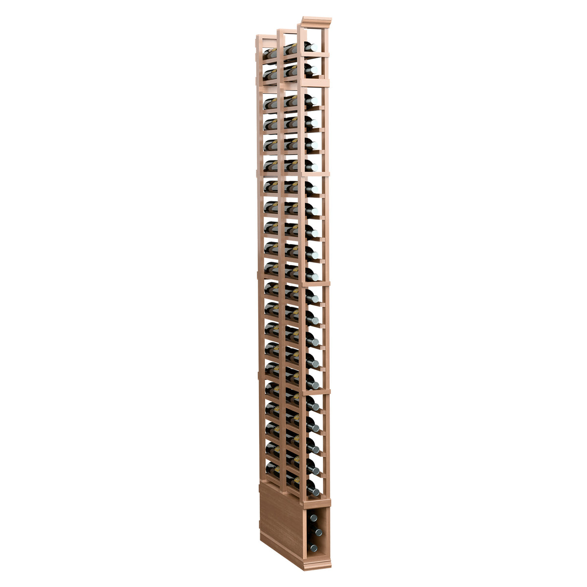 8 ft 1-column double-deep standard rack with pale tan stained wood frame and black pegs