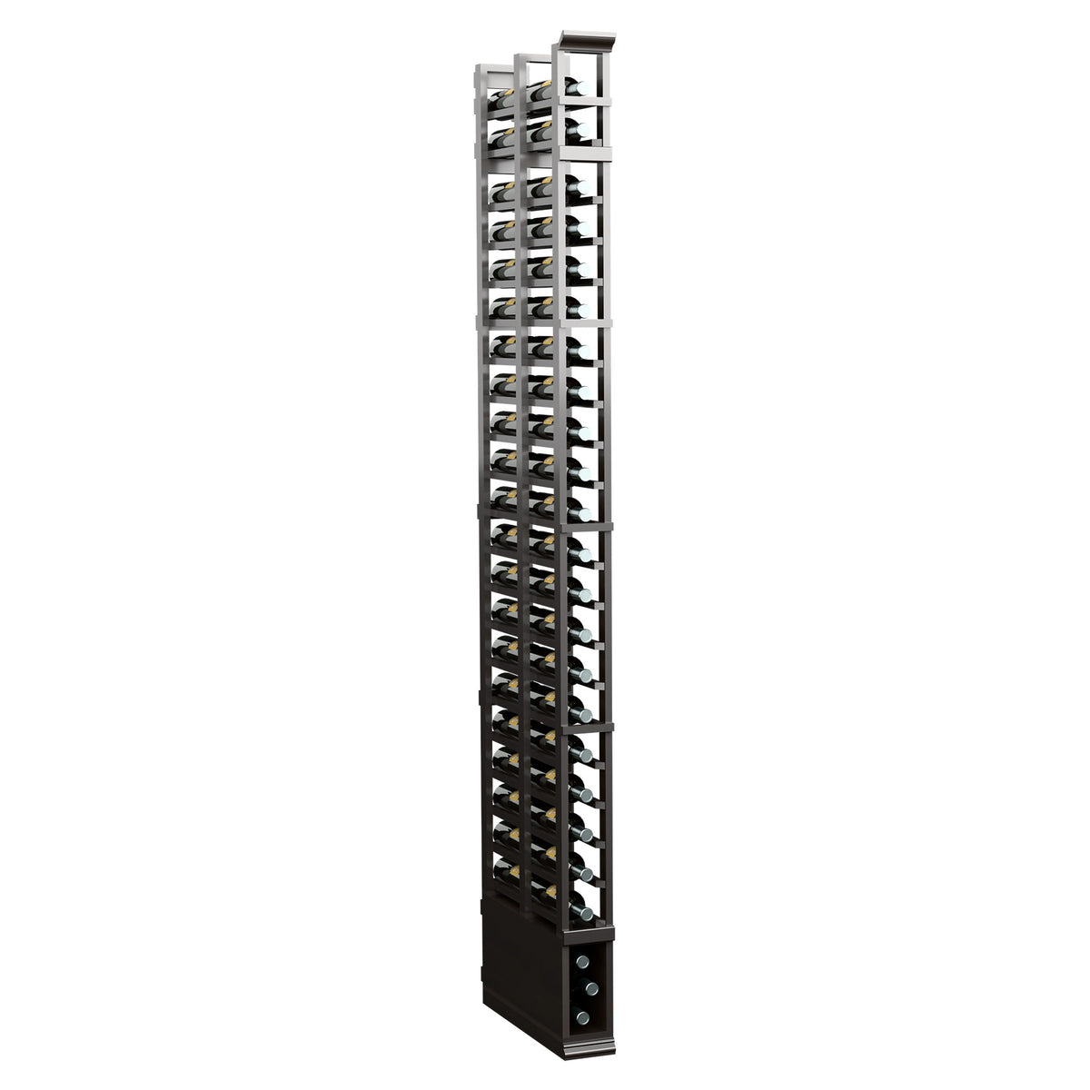 8 ft 1-column double-deep standard rack with dark-stained wood frame and black pegs
