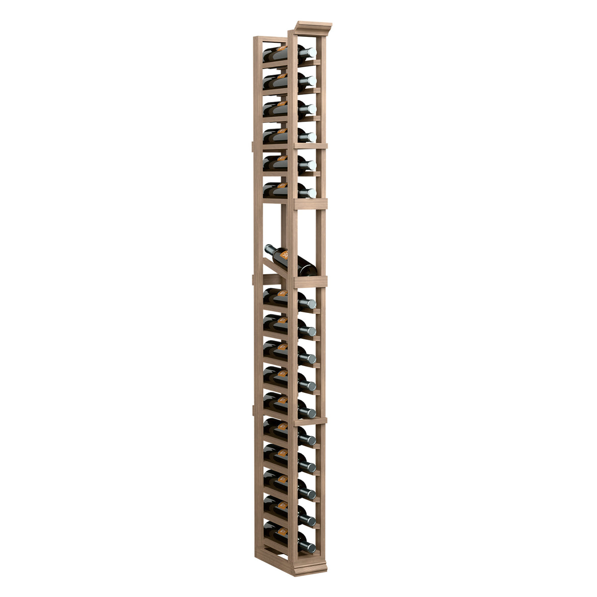 Tall light-wood 1-column wine display rack with stacked angled bottle holders