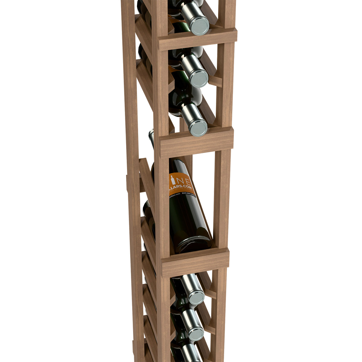 Light wood 1-column wine rack showing bottle cradles and angled bottle positions