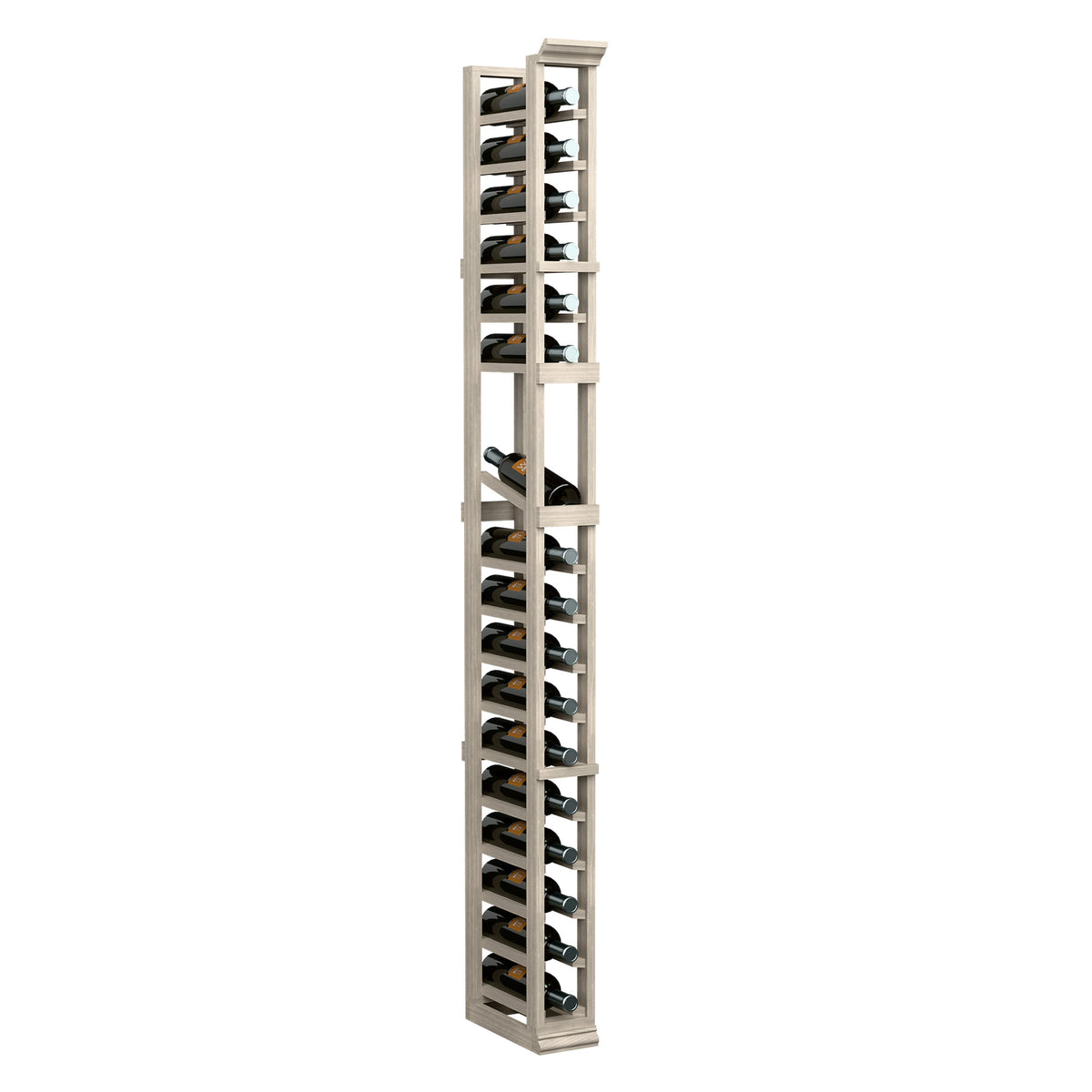 6 ft wood wine bottle display rack with angled slots and open side frame