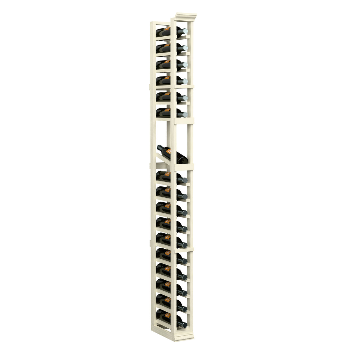 White 1-column wine bottle display rack with vertical bottle holders, tall