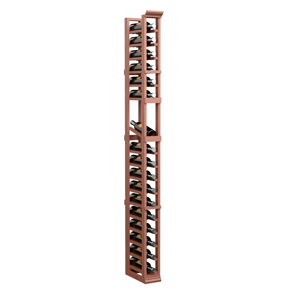 6FT single-column wine display rack with angled bottle slots, reddish-brown finish