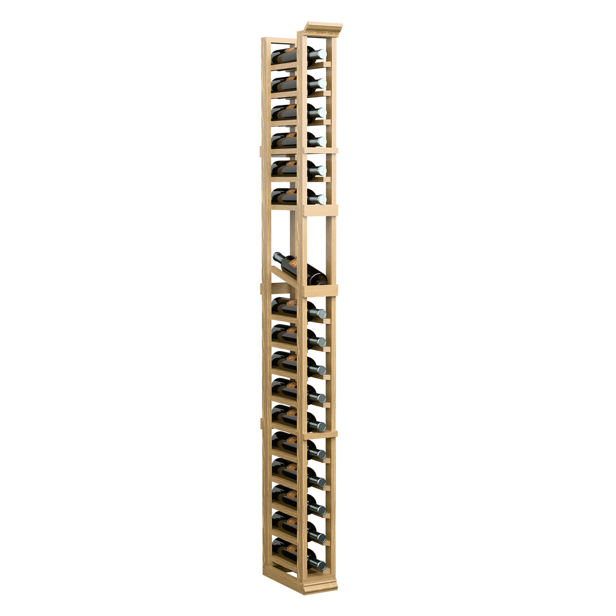Light wood 1-column wine bottle display rack with tall vertical frame
