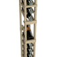 Close-up of 1-column wine rack showing bottle slots and metal bottle rests.