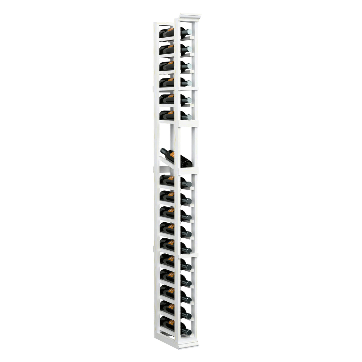 Tall 6ft single-column wine rack with angled bottle slots and white-painted frame