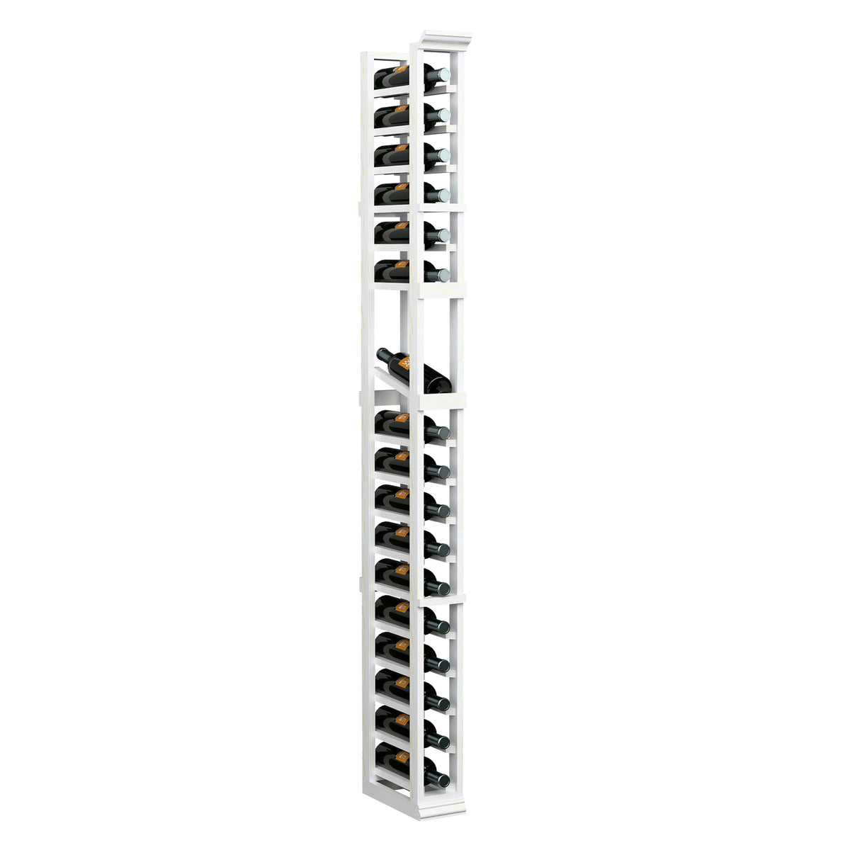 Tall 6ft single-column wine rack with angled bottle slots and slim white side frame