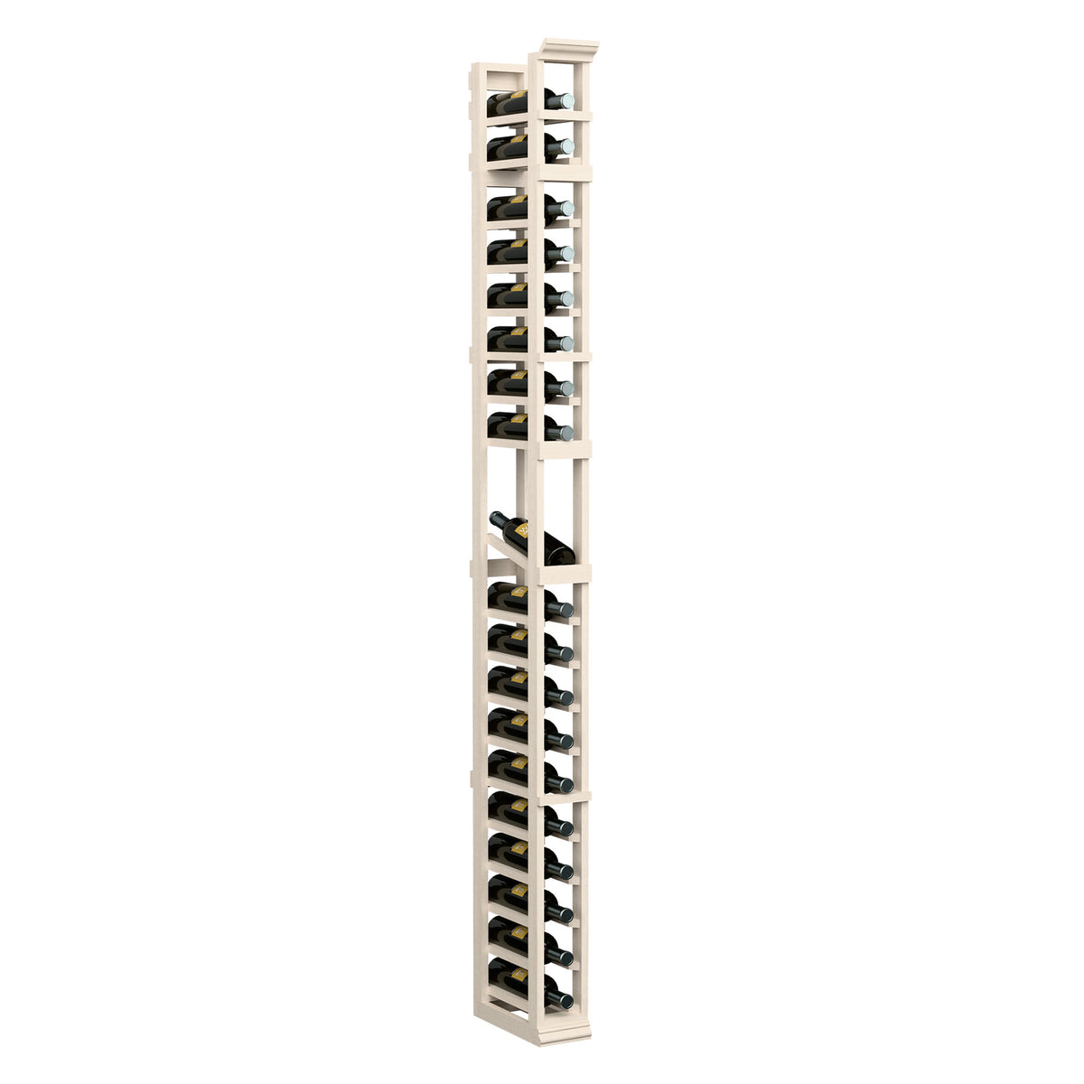 7-ft 1-column display rack with wine bottle slots, whitewash light wood frame