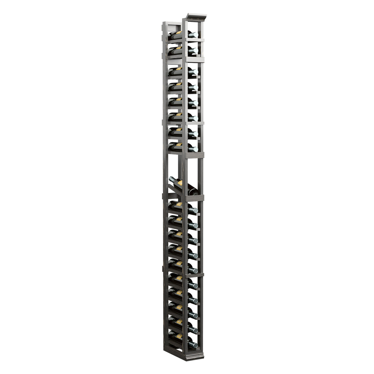 1-column bottle display rack, dark frame with open metal bottle holders